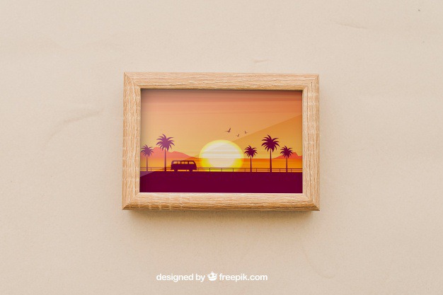Frame with summer picture Free Psd. See more inspiration related to Frame, Mockup, Summer, Beach, Sea, Sun, Photo frame, Photo, Holiday, Mock up, Decorative, Vacation, Picture, Summer beach, Up, Season, Composition, Mock, Summertime and Seasonal on Freepik.