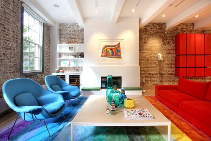 New York Duplex Apartment by Ghislaine Vinas Interior Design - rainbow colored living room decor #interior #interior design #decor #home dec