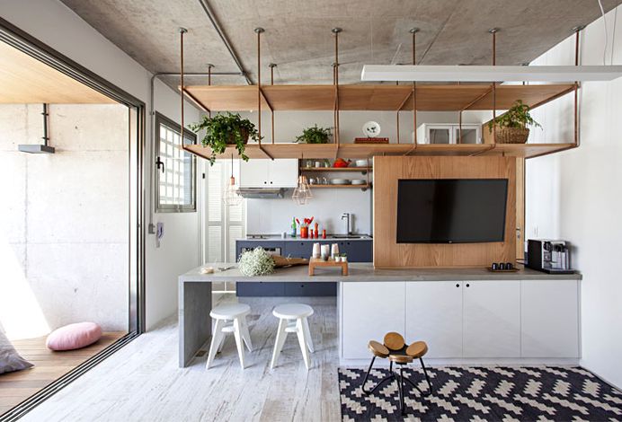 Studio Apartment Divided up with Wooden Screens - InteriorZine
