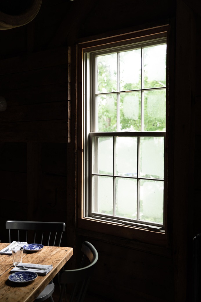 Maine fog on the mill windows.