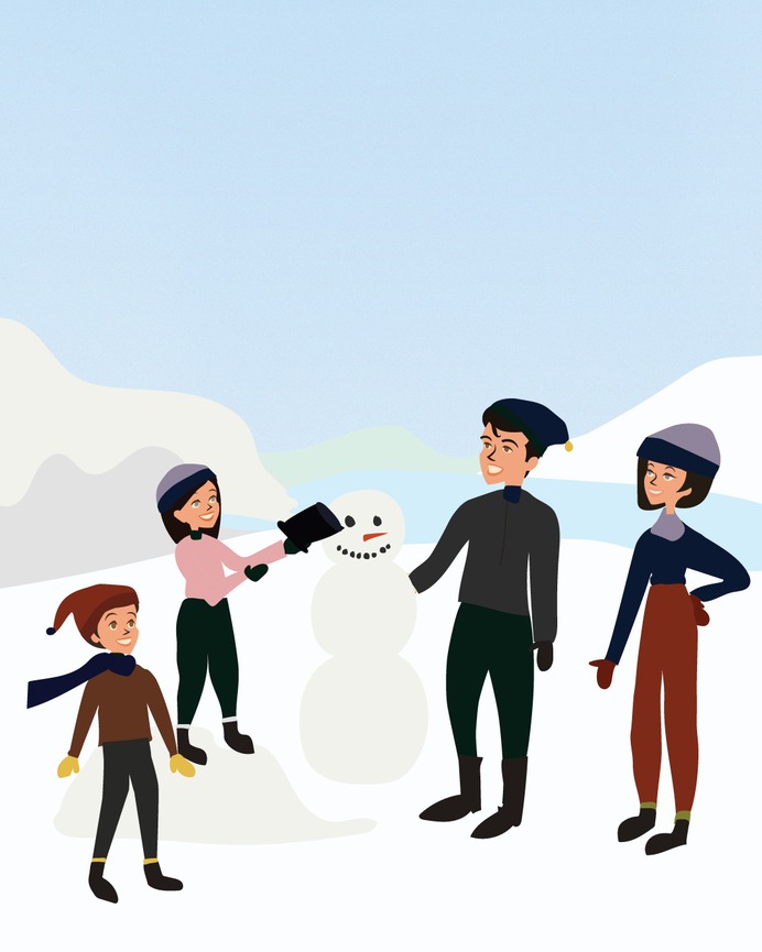 Family holiday illustration / For Smart Home, church design | By Brittany Byrne | SNOW, WINTER, CHRISTMAS