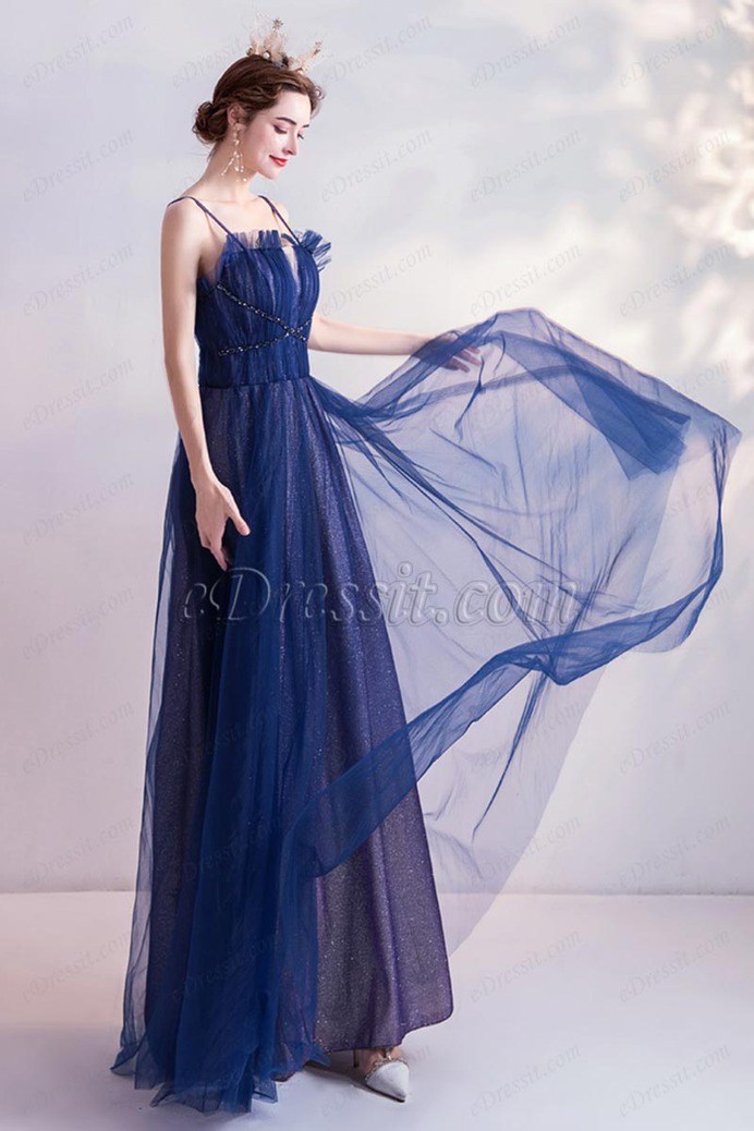 eDressit Blue Spaghetti Straps Shiny Tulle Evening Prom Dress (36227505)