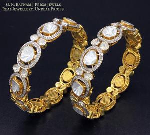 18k Gold and Diamond Polki Open Setting Bangle Pair with Big Polkies - gold diamond polki kundan meena jadau jewellery