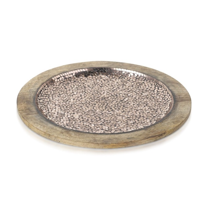 Tray Mosaic Glass Natural/Copper 38cm