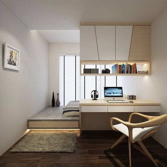 12-a-minimalist-desk-with-a-suspended-storage-unit-over-it-works-as-a-space-divider-in-this-bedroom.jpg (564×564)