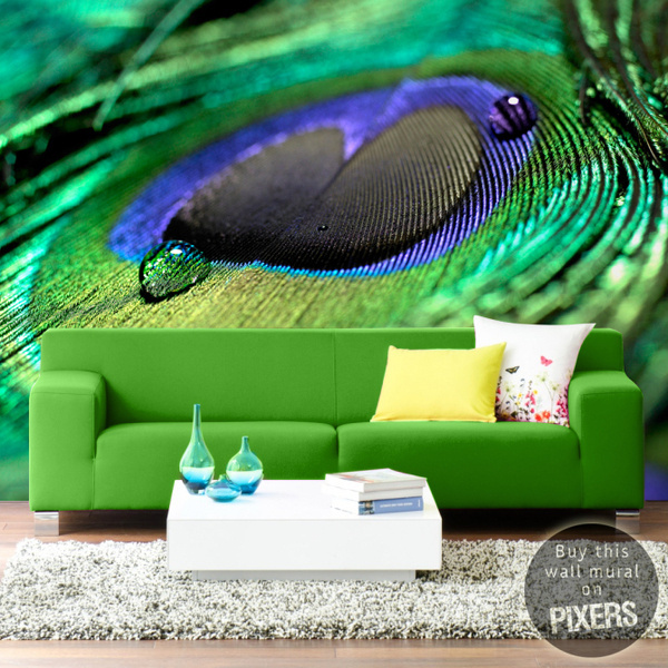 Peacock Feather #interior #mural #design #decor #home #wall #peacock #green