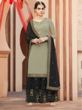 Green Embroidered Palazzo Suit - Inddus.