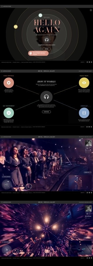 Hello Again : 360° Interactive Video Experience. Beck reimagines David Bowie's "Sound and Vision" #interaction #design #website #grid #beck #music #layout #web