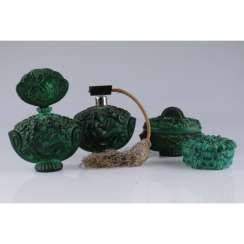 SET FOR THE LADIES ' (4 SUBJECTS).CZECH REPUBLIC, BOHEMIA, 1940-IES. COLORED GLASS (MALACHITE).