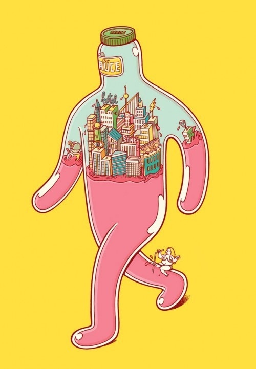 "What's Inside?" – Character Designs by Brosmind #bizarre #city #glass #illustration #surreal #walk