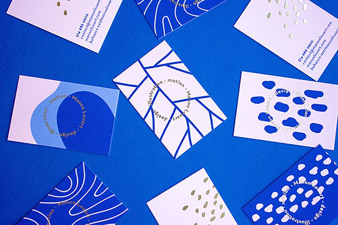 Manon's Personal Identity showcases the business card and augmented reality designs by the Montreal-based graphic designer, Manon Louart. The branding makes use of a blue/purple-toned colour palette, combining pastel violet shades with deep royal blue, along with gold foil. Organic print pattern designs are animated for mobile and web viewing. For more of the most beautiful designs visit mindsparklemag.com