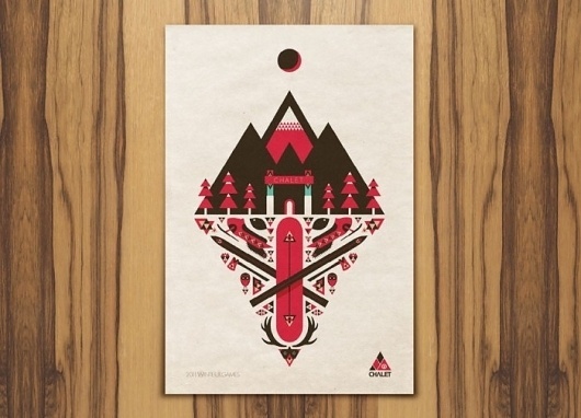 Target Chalet « Below The Clouds #illustration #retro #geometric #winter #snow #red #brown #target #ski #chalet