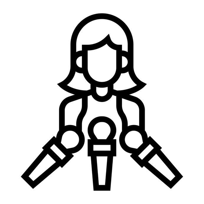 See more icon inspiration related to speaker, interview, news, woman, announce, announcement, microphones, communications, person and people on Flaticon.