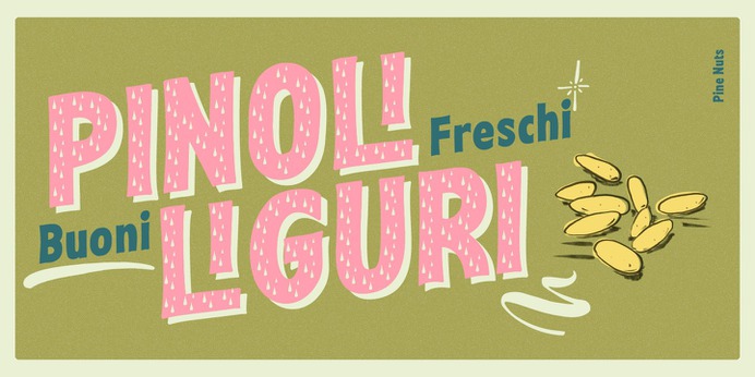 http://bit.ly/pestofresco Pesto Fresco #Font, can be easily combined and overlayed. Take a look at all 28 styles #type #typography 🍃🍃🍃 Available @myfonts Pesto Fresco is a new handwritten lettering system, a font family built by 28 fonts. Based on Screenprint technique, the aim is to get a textured result we can see in many old poster specially designed to be produced with that technology, bringing analog to digital. Overlapping Pesto Fresco Regular with any of the other decorative fonts you will get different graphic effects, so just choose the one fits better with your layout. This font can be used for different purposes from packaging design to web design. The Pesto Fresco posters are inspired by the typical products from the Italian Riviera in Liguria Region, homeland of Pesto, Focaccia and many other delicious delicatessen.