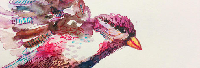 Sparrow - Katie Melrose #ink #bird #colorful #pen #sparrow #watercolor
