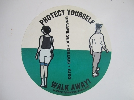 All sizes | Protect Yourself, Walk Away! Unsafe Sex, Drugs, AIDS | Flickr - Photo Sharing! #illustration #sticker #80s #typography