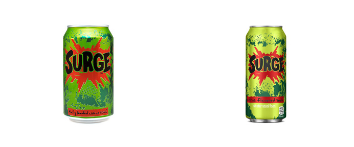 Somewhat New Packaging for Surge done In-house grunge soda can