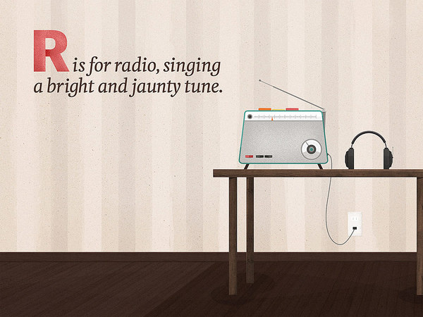 DangerDom Toy Alphabet - R is for Radio #radio #telescope #illustration #cute #mid #century #music #kids