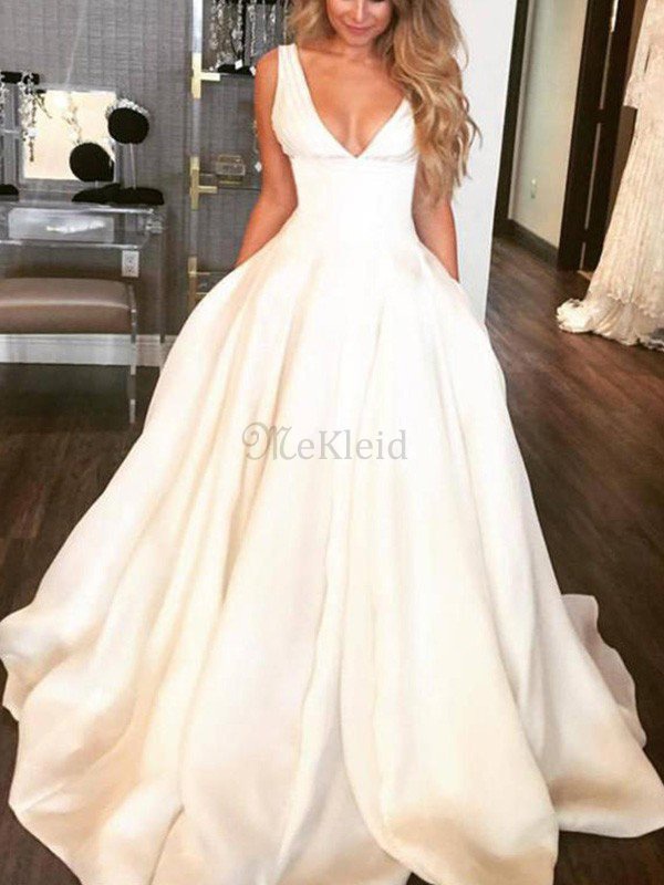 Prinzessin Atemberaubend Reißverschluss Ärmelloses A-Line Brautkleid mit Sweep Zug