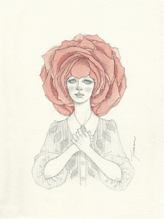 "English Rose" #art #illustration #alice #wonderland #flower #rose #pencil #surrealism #watercolor