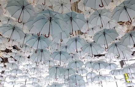 Umbrella, Minimalism, White, Gold, Ceiling