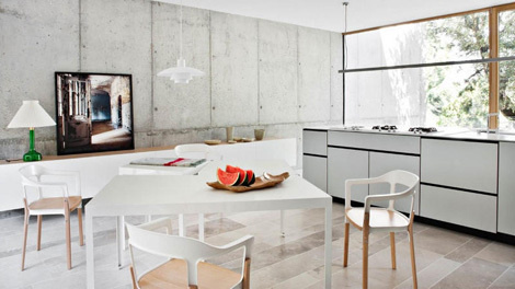 full concrete wall in living room #interior #kitchen