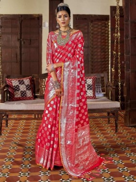 Buy Fantastic Red Silk Partywear Saree Online | Inddus.com