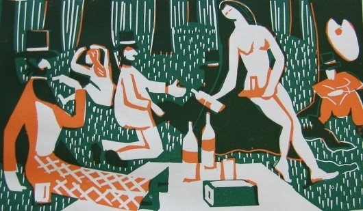 Flight+-+French+picnic.jpg 999×584 pixels #print #arts #illustration #linocut #fine