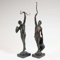 Pair Of Bronze Figures Of 'The Archers'. Joseph Uphues