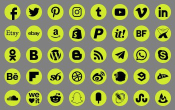 Round transparent background basic social icons light green colour