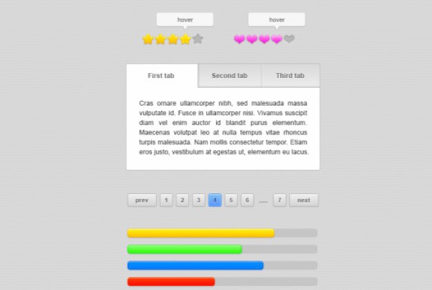 Ui kit with fresh colors Free Psd. See more inspiration related to Heart, Star, Colors, Ui, Fresh, Ui kit, Rating, Tabs, Horizontal, Kit, Bars, Small and Pagination on Freepik.