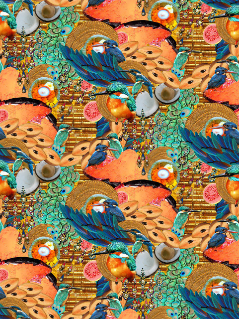 Chikoo Kingfisher Half Drop Repeat #collage #pattern