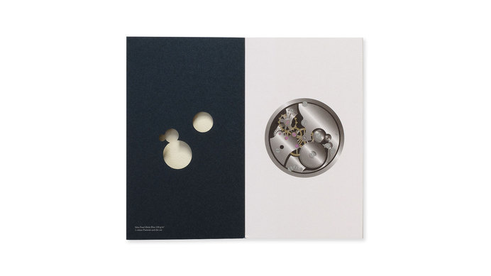 Fedrigoni Sirio Pearl | Thomas Manss & Company #emboss #embossing #silver #print #design #graphic #book #black #paper #printing #gold #watch #clock #coggs #foil #cog