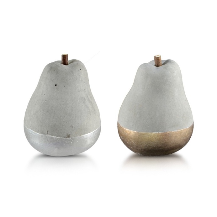 Cement Pear With Metallic Touch, Set of Two, 7cm x 10cm