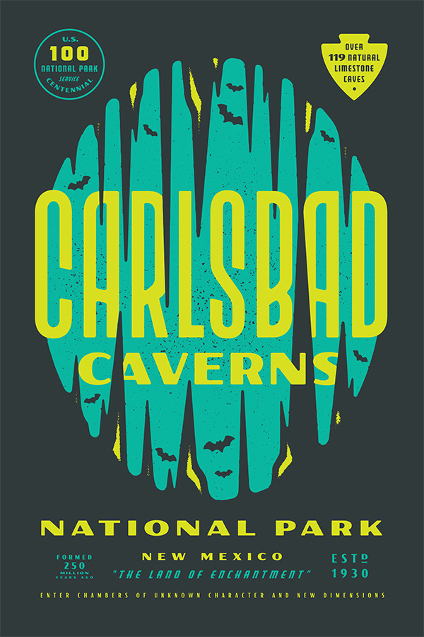 Carlsbad Caverns poster design on Type Hike. Love the style and colors.