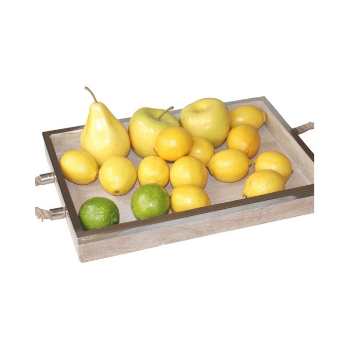 Timber Tray with Stainless Steel Round Rim 46cm x 30cm x 4cm