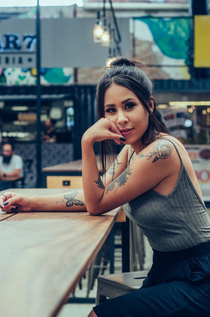 Woman, tattooed woman, tattoo sleeve and brunette