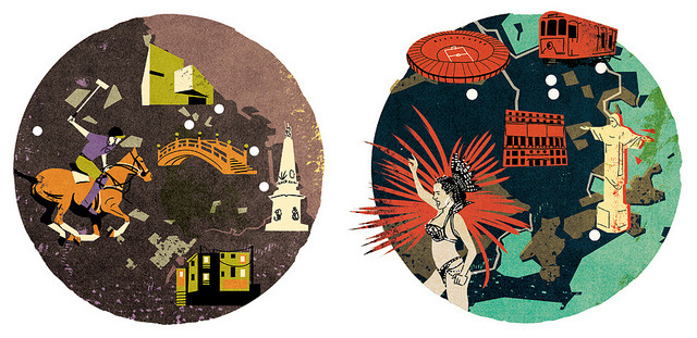 Buenos Aires & Rio de Janeiro Edward McGowan / Colagene.com #horse #woman #rio #city #map #illustration #vintage #brazil