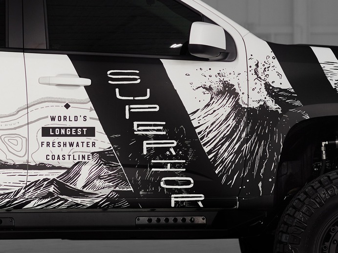 Custom Illustrations for Michigan outdoor themed Truck - Gentex Shot 2 state parks camping great lakes nature outdoors offroad truck wrap colorado chevy truck michigan illustration hand drawn typography full circle branding graphic design design art direction ___ Josh Kulchar