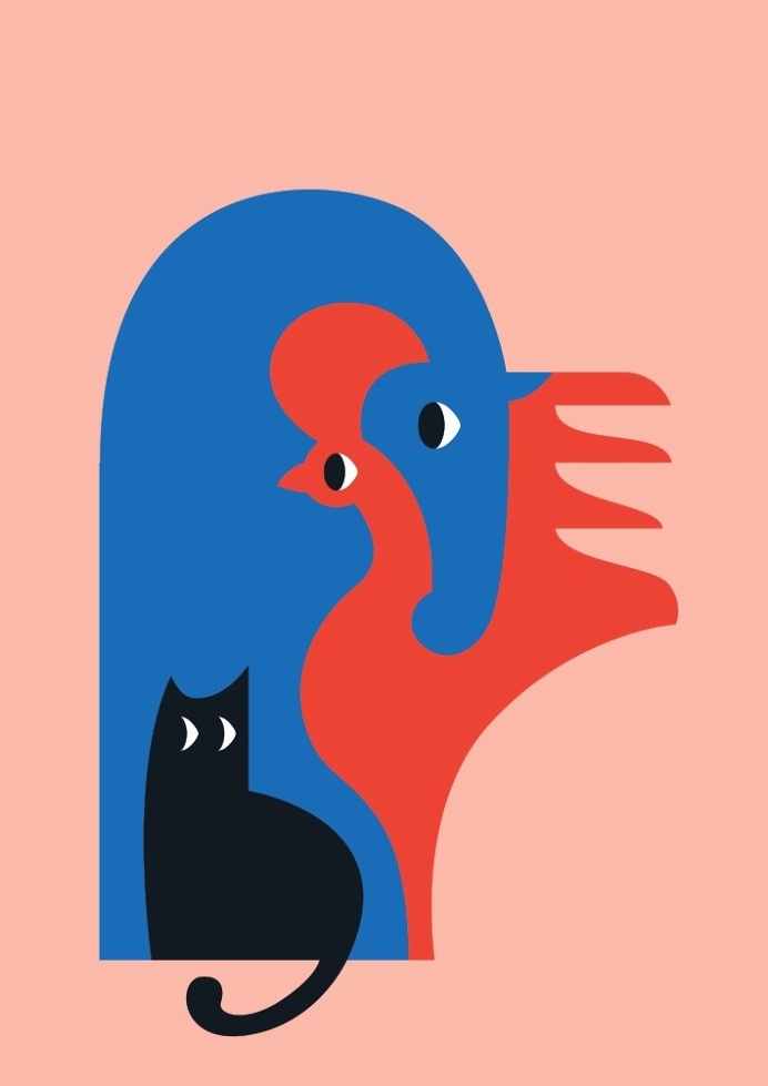 animals, illustration, bold, color, cat