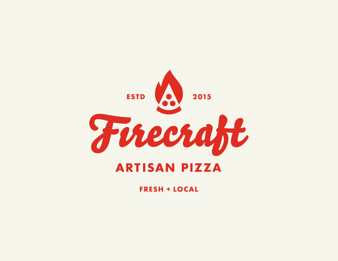 Logo, Fireceraft, pizza, firecraft pizza, red, type, icon, flame, fire, artisan pizza, artisan, 2015, fresh, local, script, scripty