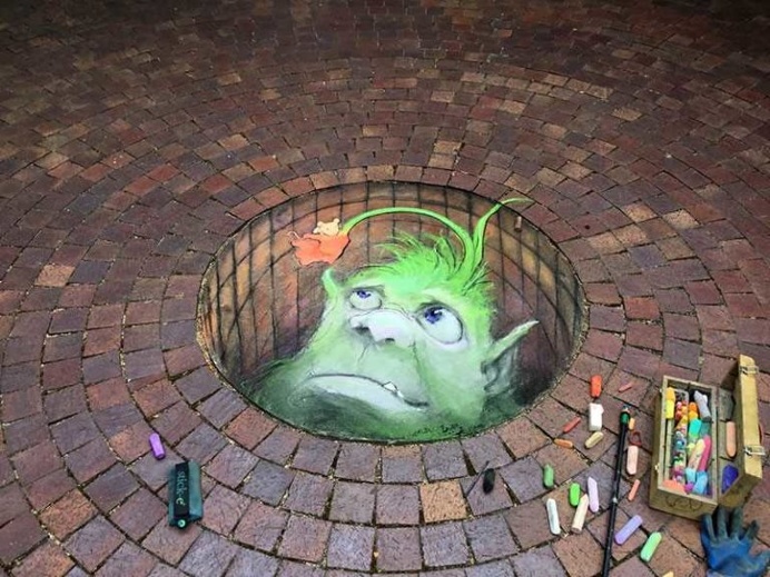 Sidewalk Chalk Drawings on the Streets of Ann Arbor by David Zinn