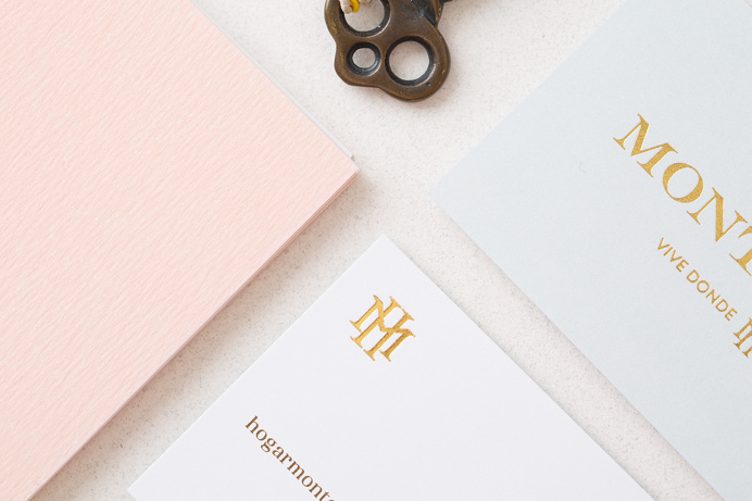Hogar Montebello branding business card corporate design san pedro mexico mindpsarkle mag gold emboss print embossing printing pastel colors