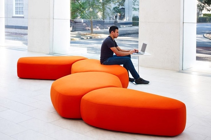 Colours is a fun, bright, and fluid new collection of modular seating. The rounded forms of the different seats fit together like a puzzle m #product #furniture #design #modern