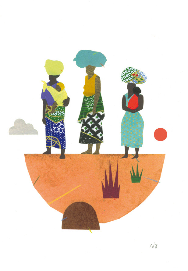 Veronique Joffre, "Africa in Crouch End" exhibition, colagene.com #woman #africa #block #illustration #nature #paper #cutout