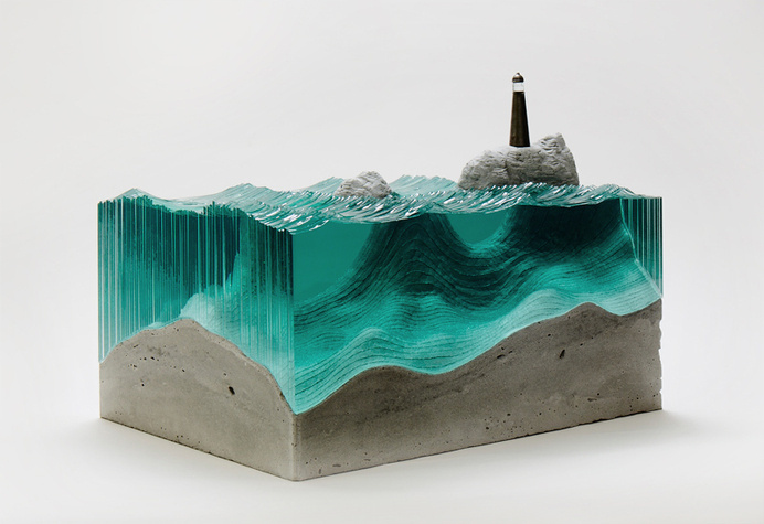 Sheets of Glass Cut into Layered Ocean Waves by Ben Young waves water sculpture glass #ocean #sculpture #water #design #lighthouse #glass #sea #art #waves