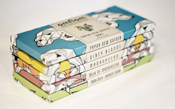 Omnom Handmade Chocolate xe2x80x94 The Dieline -- Love the Colors and the Linework #packaging #design #geometric #colors #packagedesign