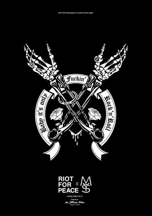 T-shirts design idea #93: RIOT for PEACE : Fuckin' ROCK Arms a designed for MYSGAR T-shirt 2013 #tshirt #tattoo #illustrati...