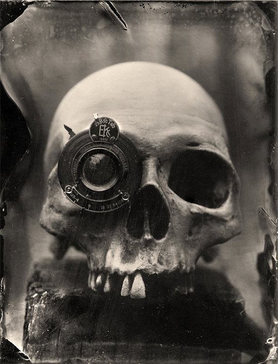 Wet Plate Collodion Photography Print Skull with lens eye