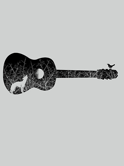 Night sounds #guitar #sounds #night #illustration #art #animals #music